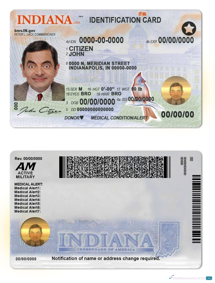 Download USA Indiana state ID Photoshop template